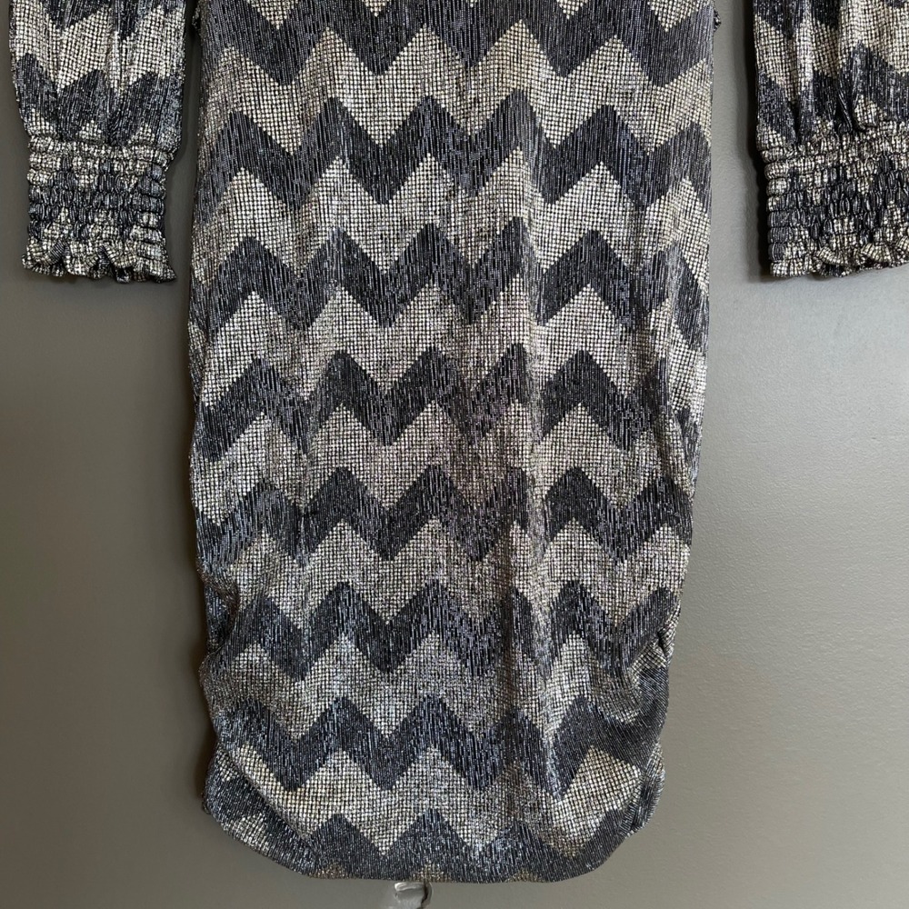 ba&sh Goldy Dress Size XS Anthracite Silver Metallic Chevron High Neck Chic Sexy - Picture 15 of 16